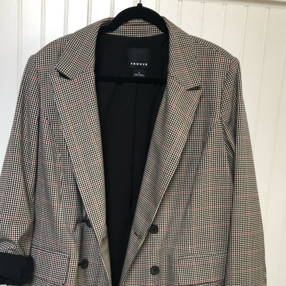 Trouve double breasted plaid blazer